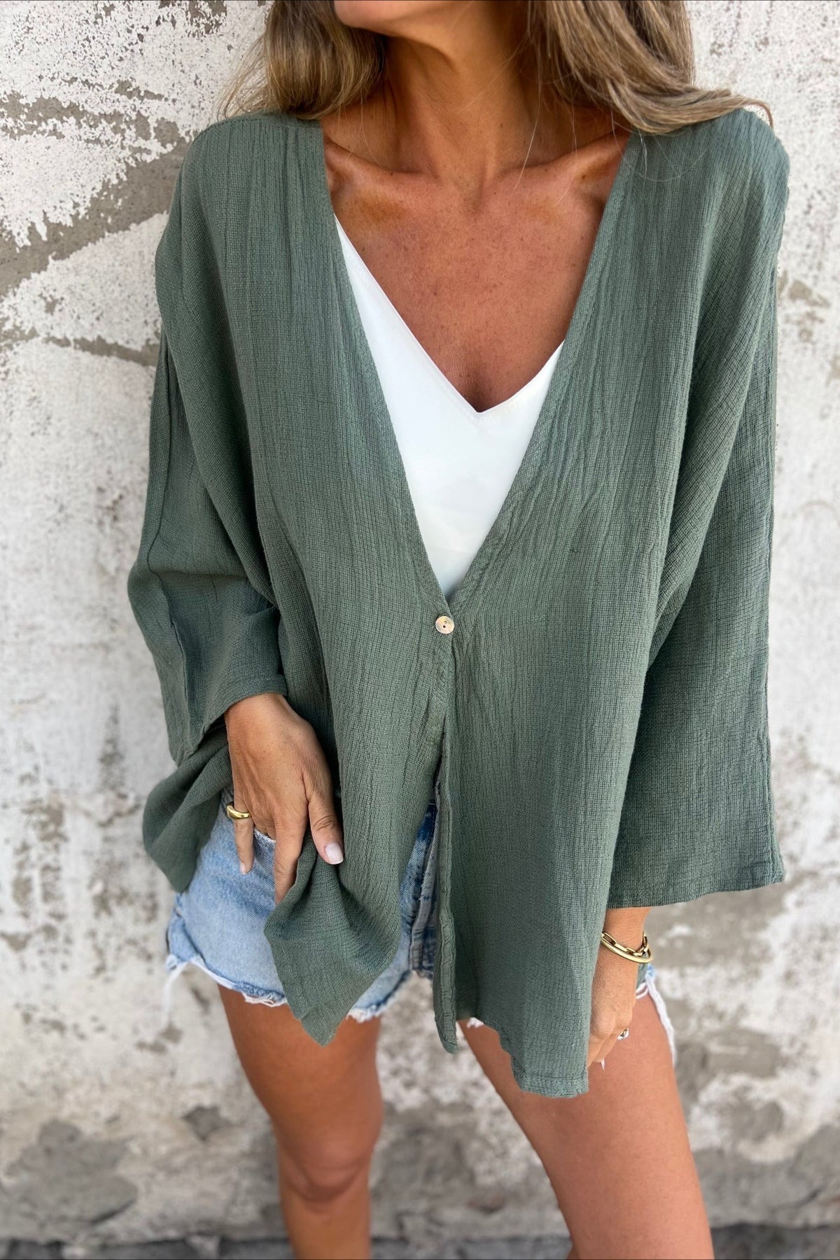 Loose Fit V Neck Long Sleeve Cardigan