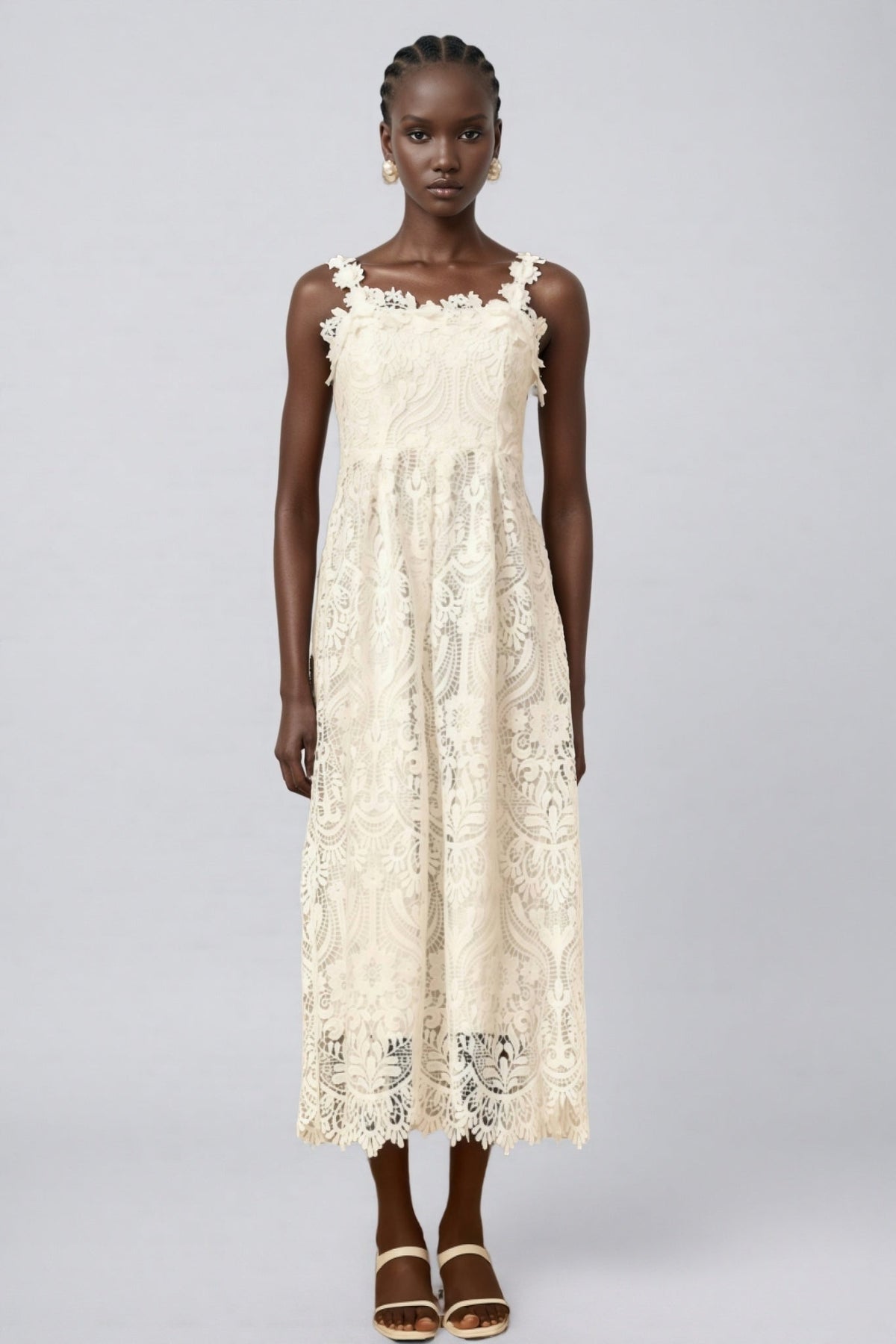 Harlin White Floral Lace Maxi Dress - View 2
