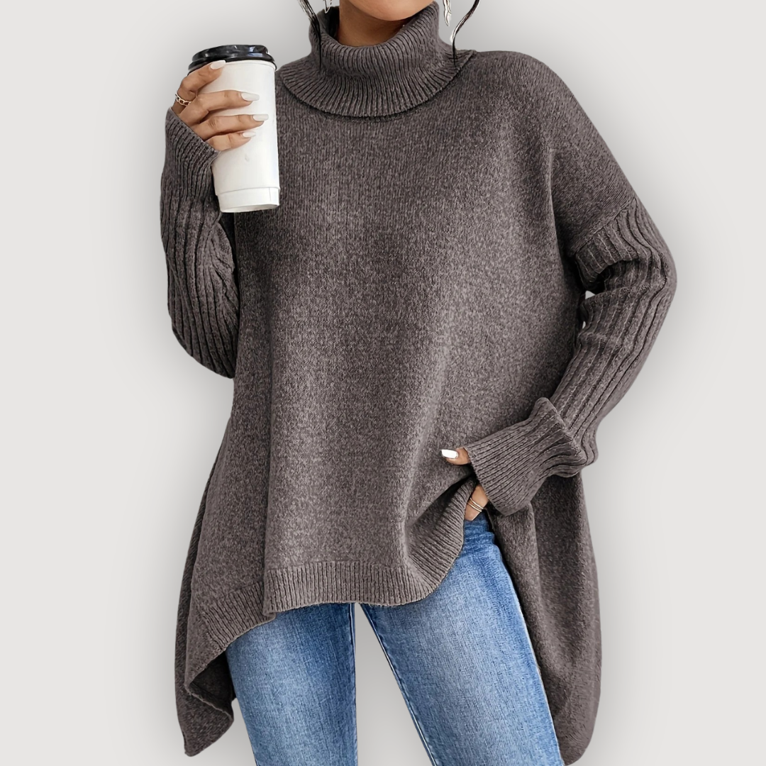 Turtleneck Long Sleeve High Low Oversized Sweater 5