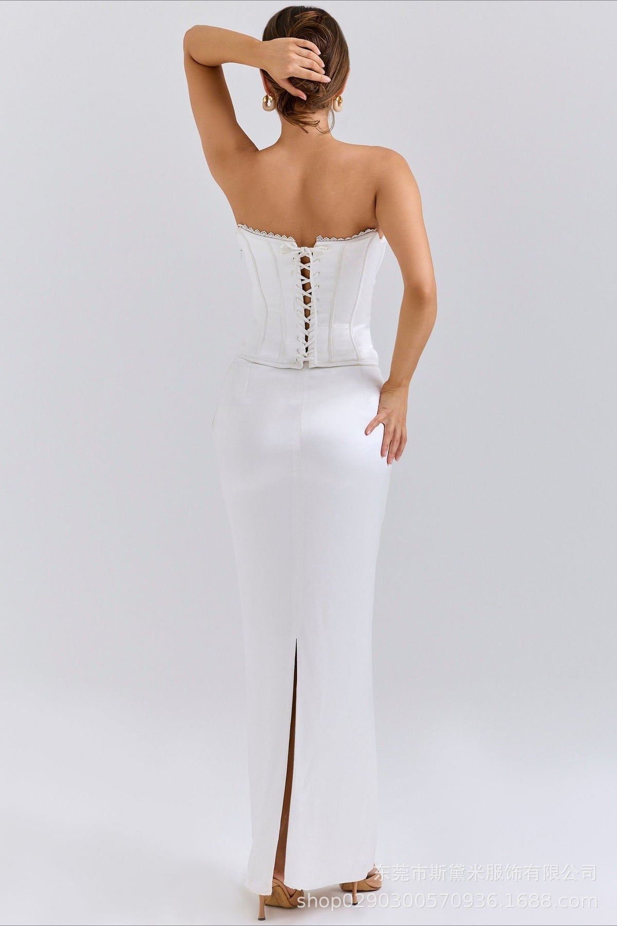 Satin Strapless Corset Mermaid Maxi Gown - View 4