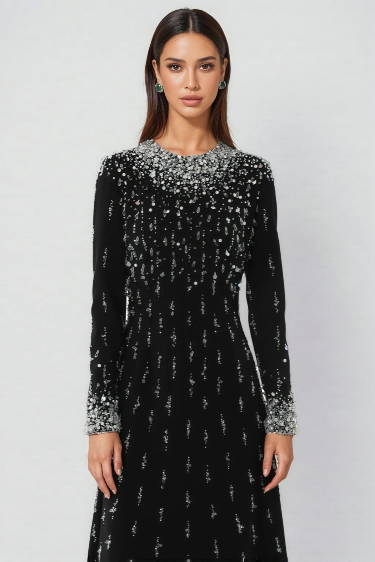Jarety Long Sleeve Beaded Maxi Dress - View 3