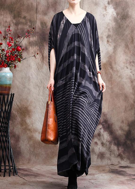 Brushstroke Stripe Deep V-Neck Sleeve Kaftan Maxi Dress