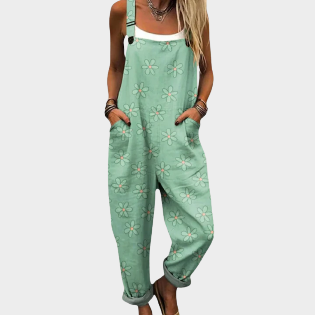 Daisy Print Wide Leg Overall Jumpsuit