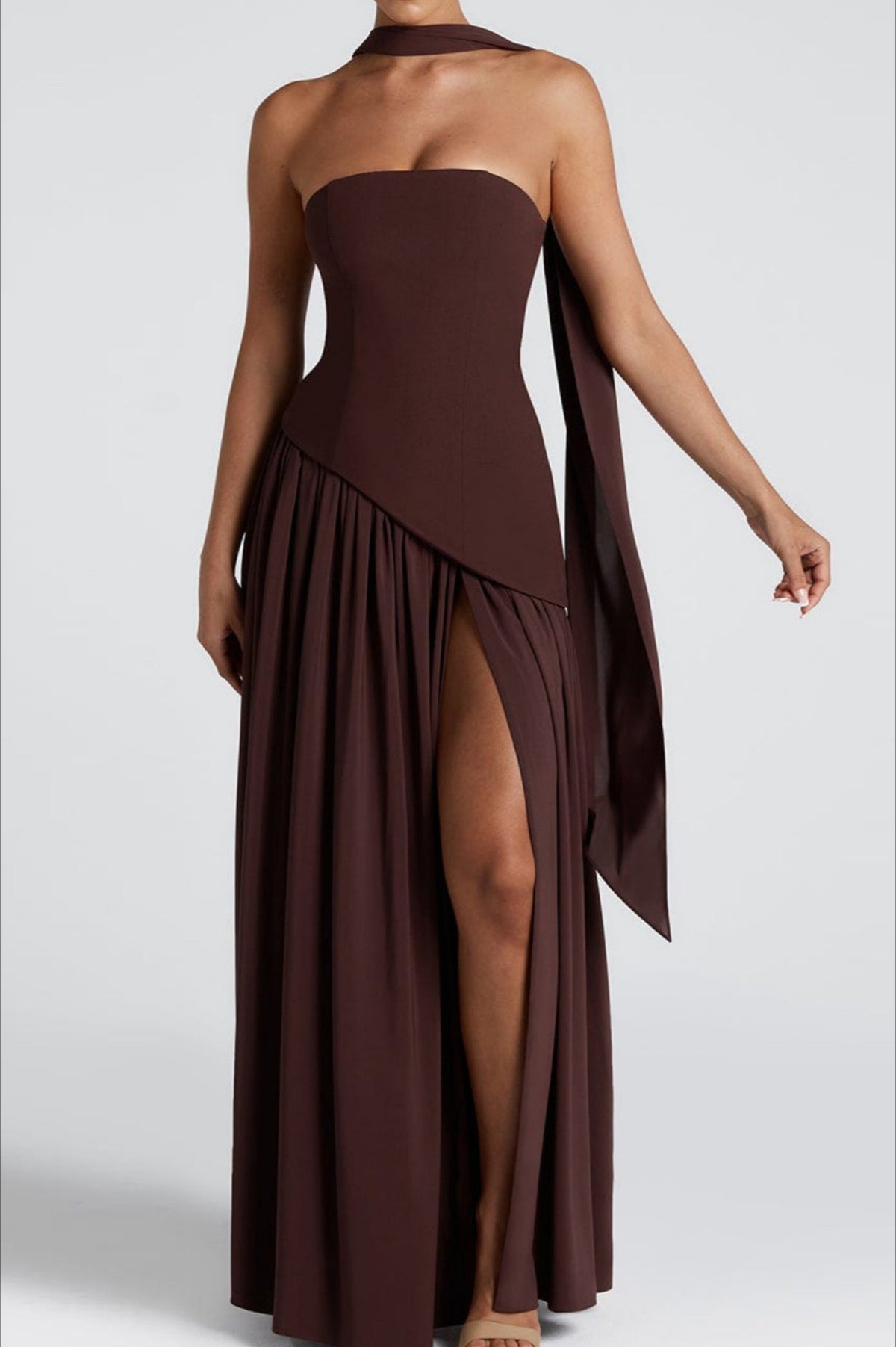 Colorblock Halter Neck High Split Maxi Dress - View 4