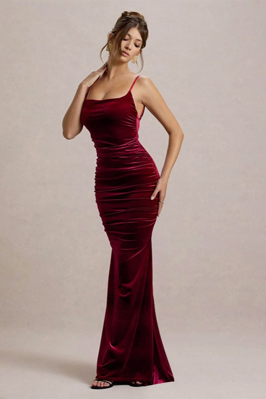 Velvet Ruched Low-Back Party Dress - View 3