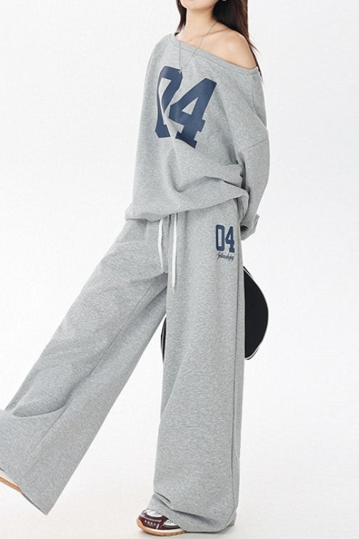 American Vintage Letter Print Off Shoulder Activewear Set
