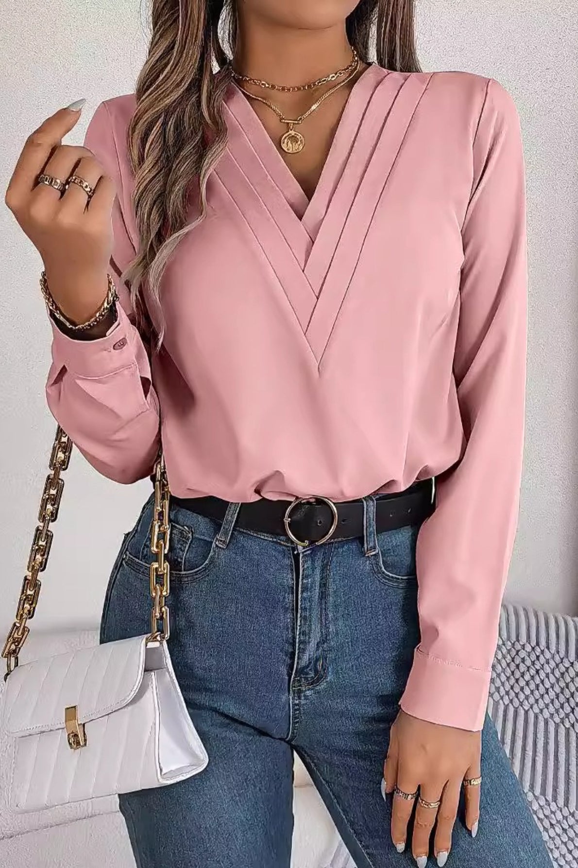 Layered V Neck Elegant Long Sleeve Blouse