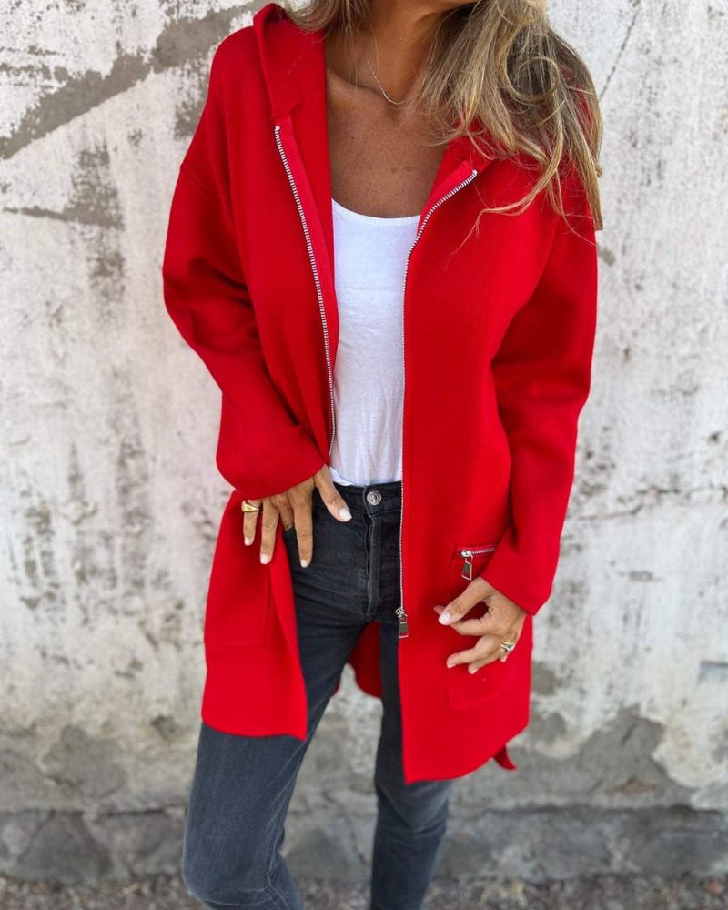 Hooded Zip Front Longline Pocket Cardigan 2