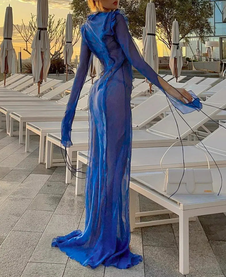 Ruffle Vneck Bandage Slit Maxi Dress - View 2