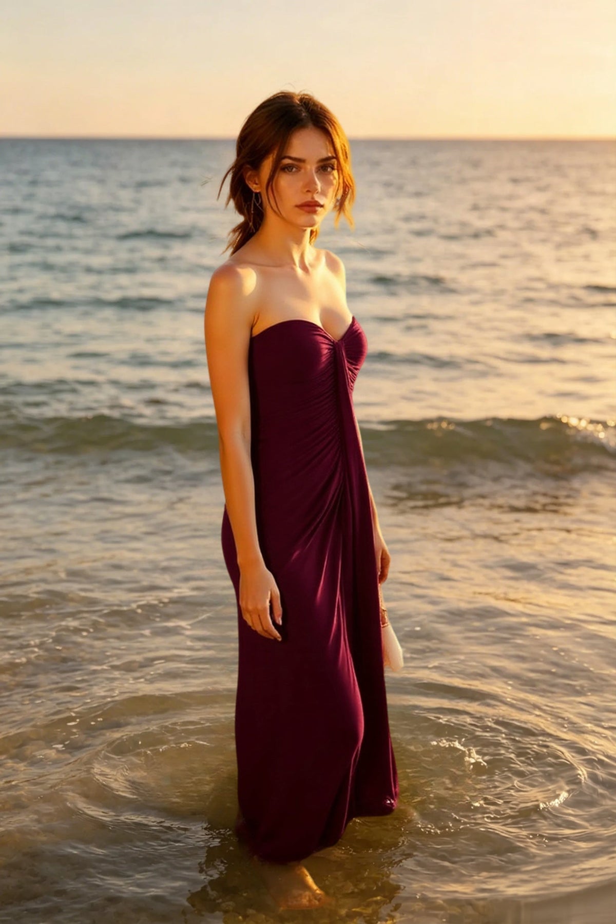 Strapless Sweetheart Ruched Column Maxi Dress