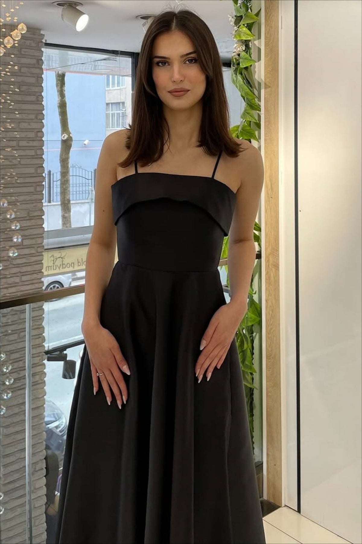 Spaghetti Strap Fit and Flare A-Line Midi Dress - View 2