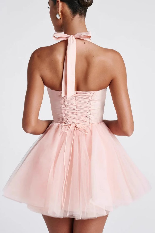 Tulle Halter Neck Corset Tiered Mini Dress - View 4