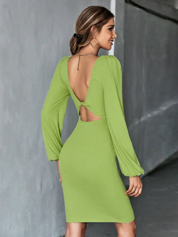 Scoop Neck Long Sleeve Seam Detail Bodycon Midi Dress 2