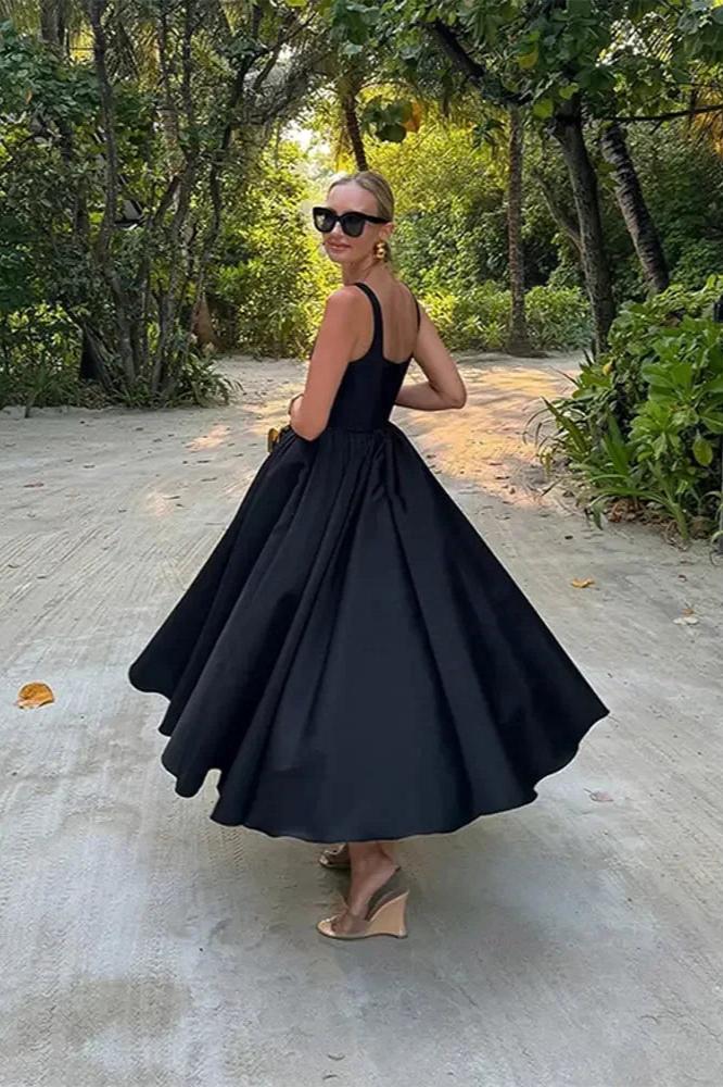 Square Neck Corset Bodice Pleated A-Line Midi Dress - View 2