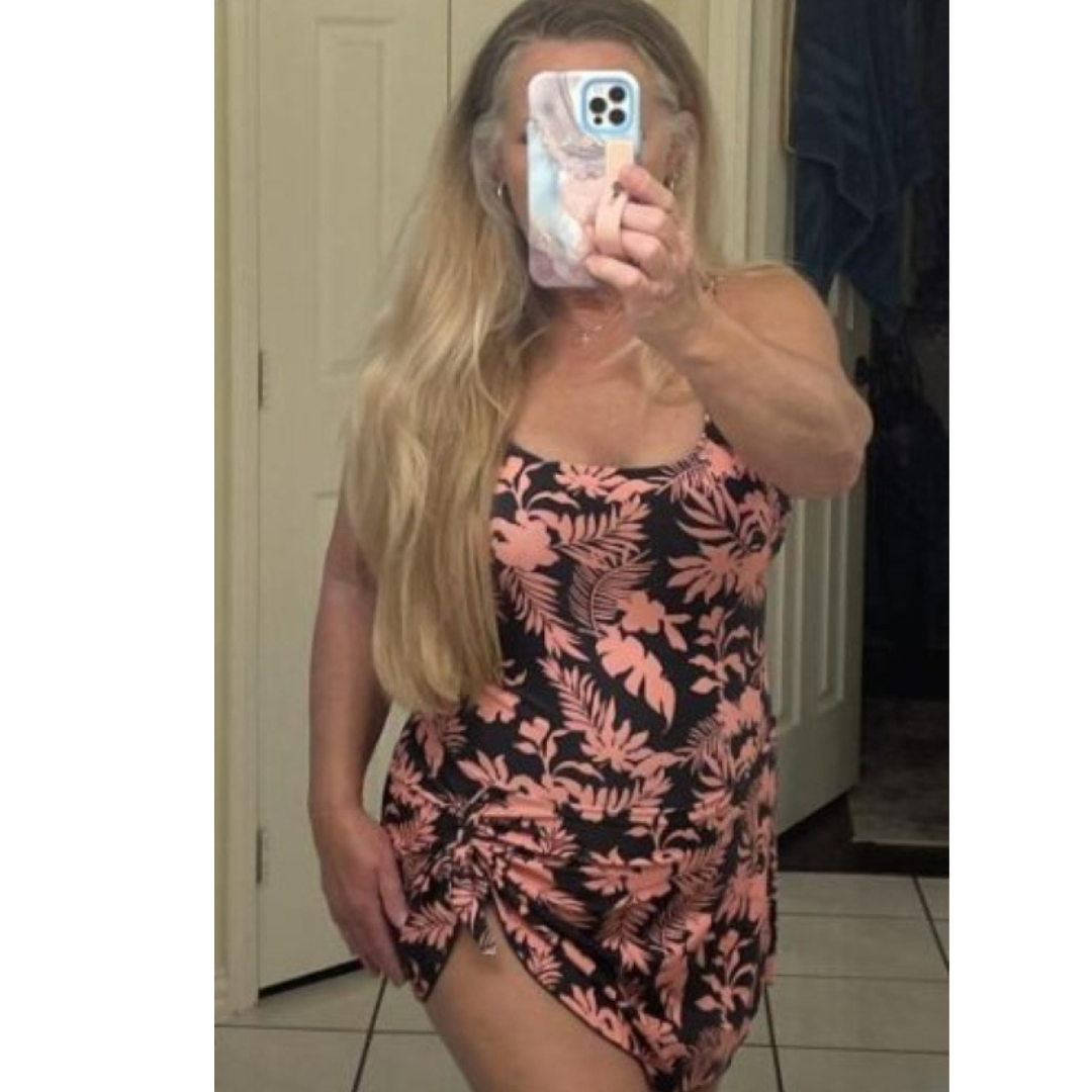 Floral Print Scoop Neck One Piece Swim Dress 5