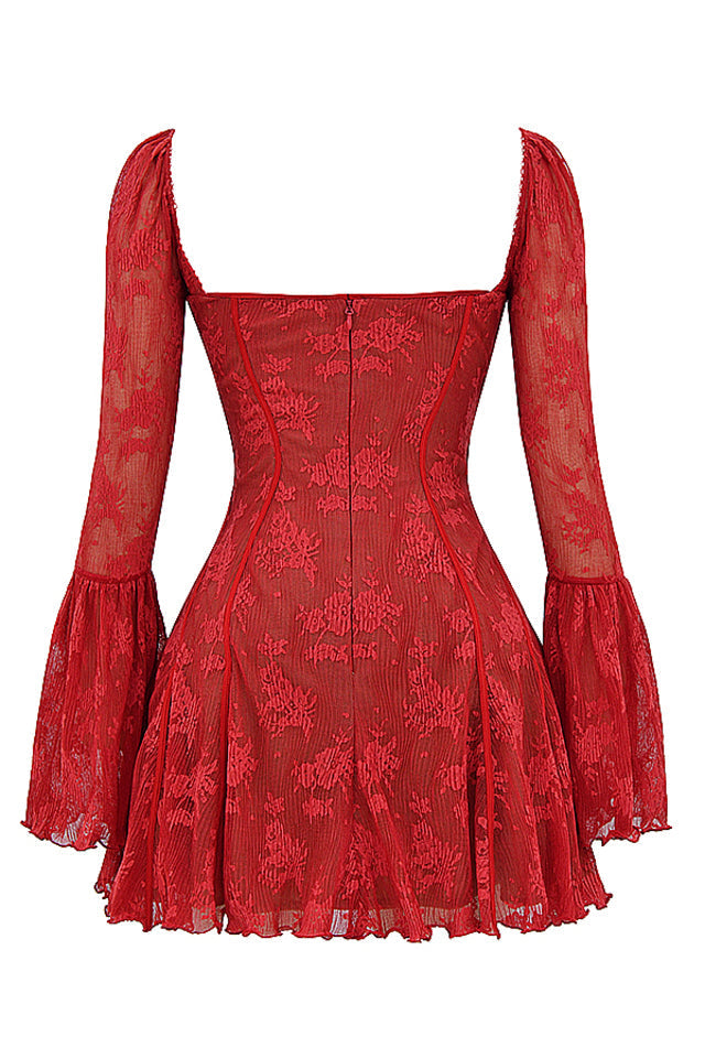 Floral Lace Bell Sleeve Corset Fit and Flare Mini Dress - View 18
