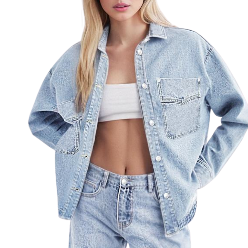 Button Front Chest Pocket Oversized Denim Jacket 2
