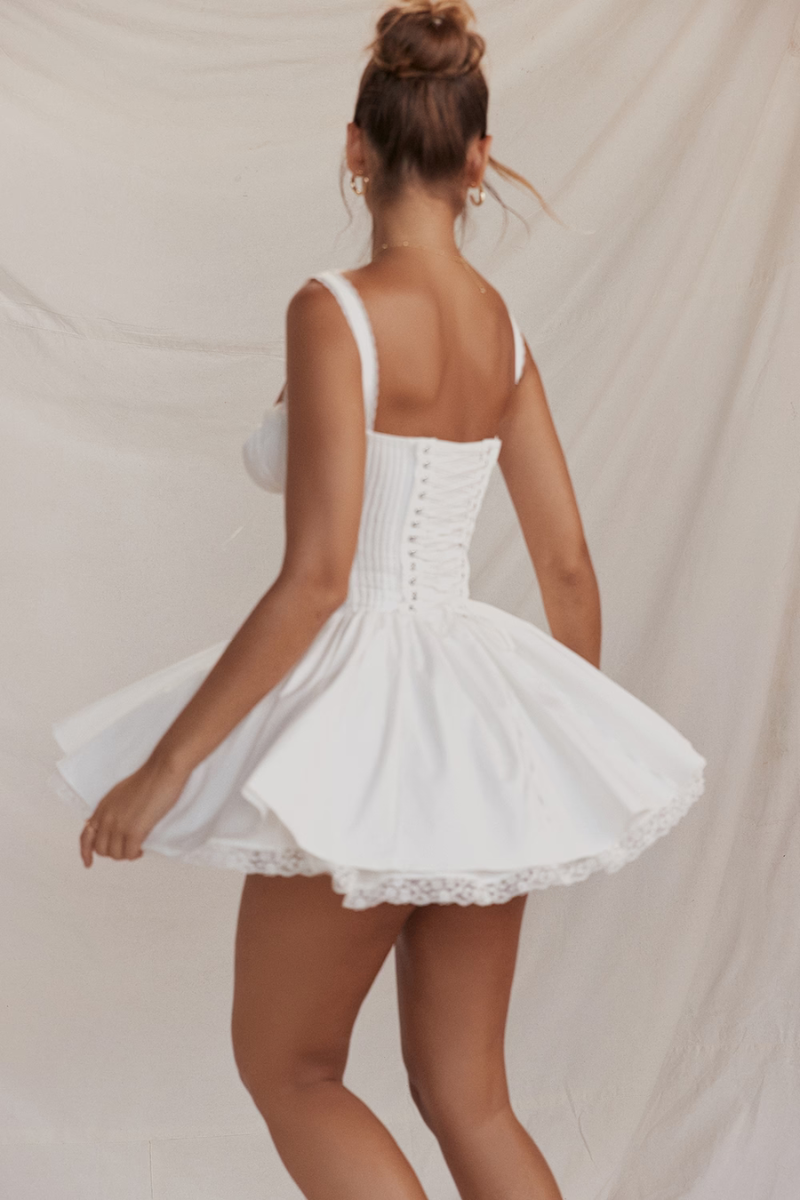 Lace Trim Sweetheart Tie Front Corset Flare Mini Dress - View 6