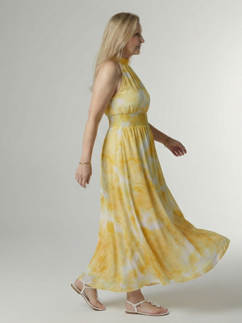 Tie Dye Halter Neck Smocked Waist Maxi Dress 2