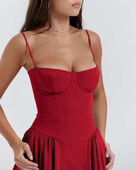 Corset Bodice Strappy Fit and Flare Midi Dress 20