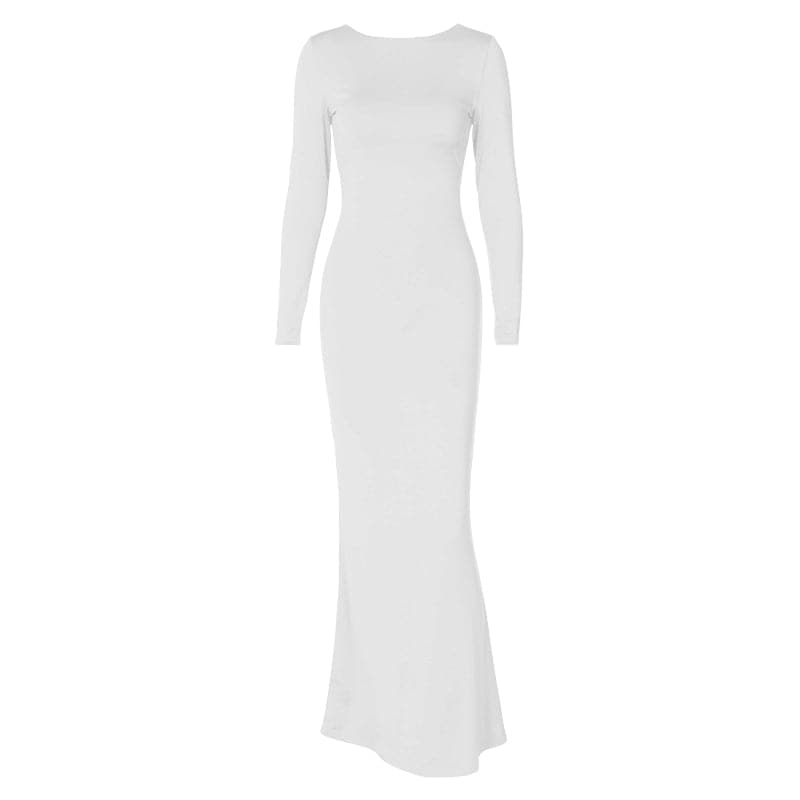 Long sleeve backless lace up ruched solid maxi dress - View 3