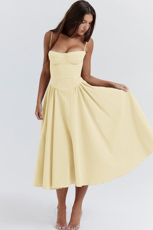 Sweetheart Neck Corset Bodice Full Skirt Midi Dress 16