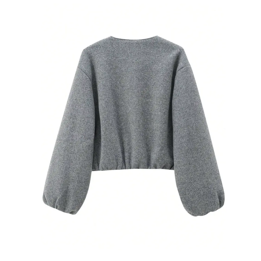 Zip Front Collarless Cropped Jacket 5