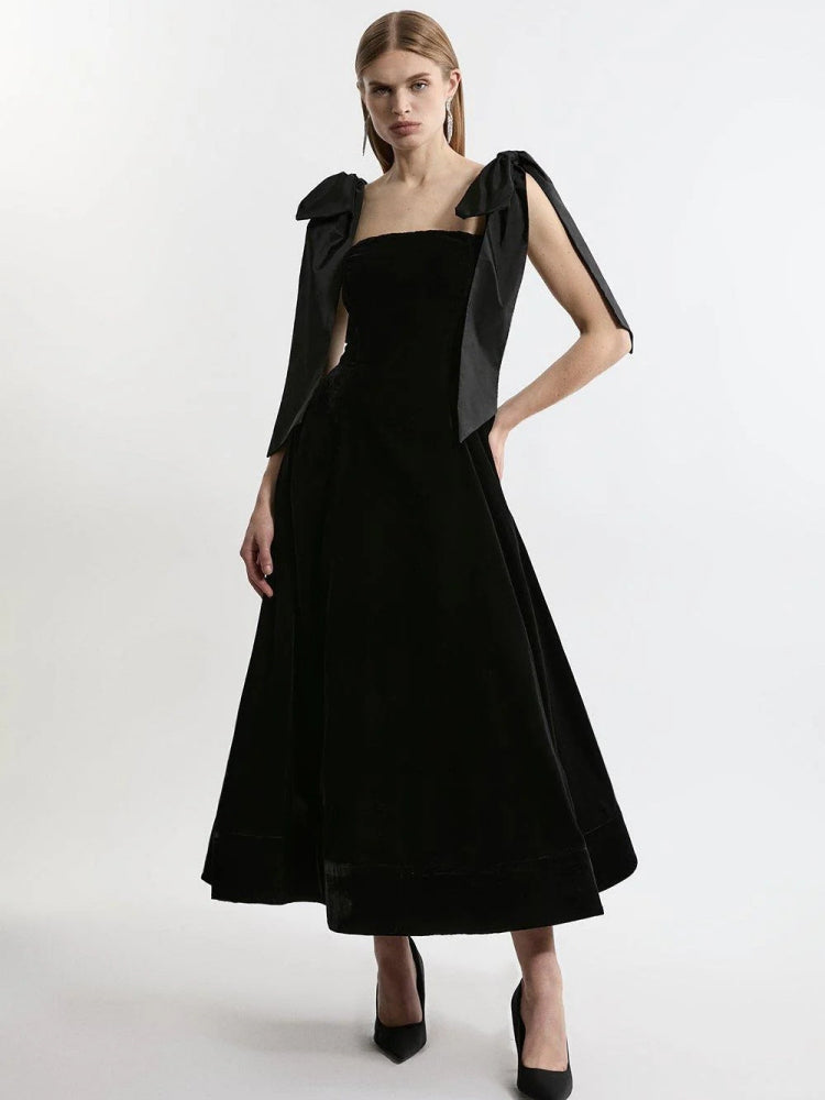 Velvet Strapless Bow Midi Dress - View 2