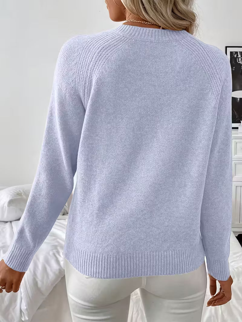 Crew Neck Long Sleeve Shoulder Button Sweater 14