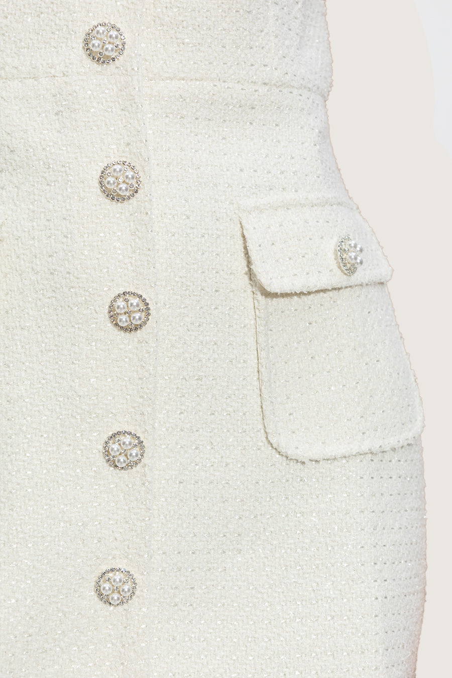 V-Neck Rhinestone Button Four Flap Pocket Boucle Mini Dress - View 19