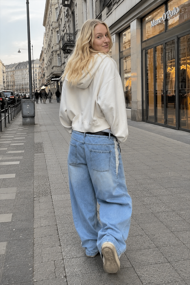 Vintage Washed Patchwork Wide-Leg Denim Jeans