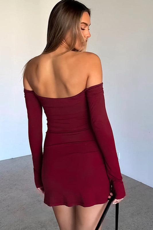 Off Shoulder Sweetheart Long Sleeve Bodycon Mini Cocktail Dress - View 2