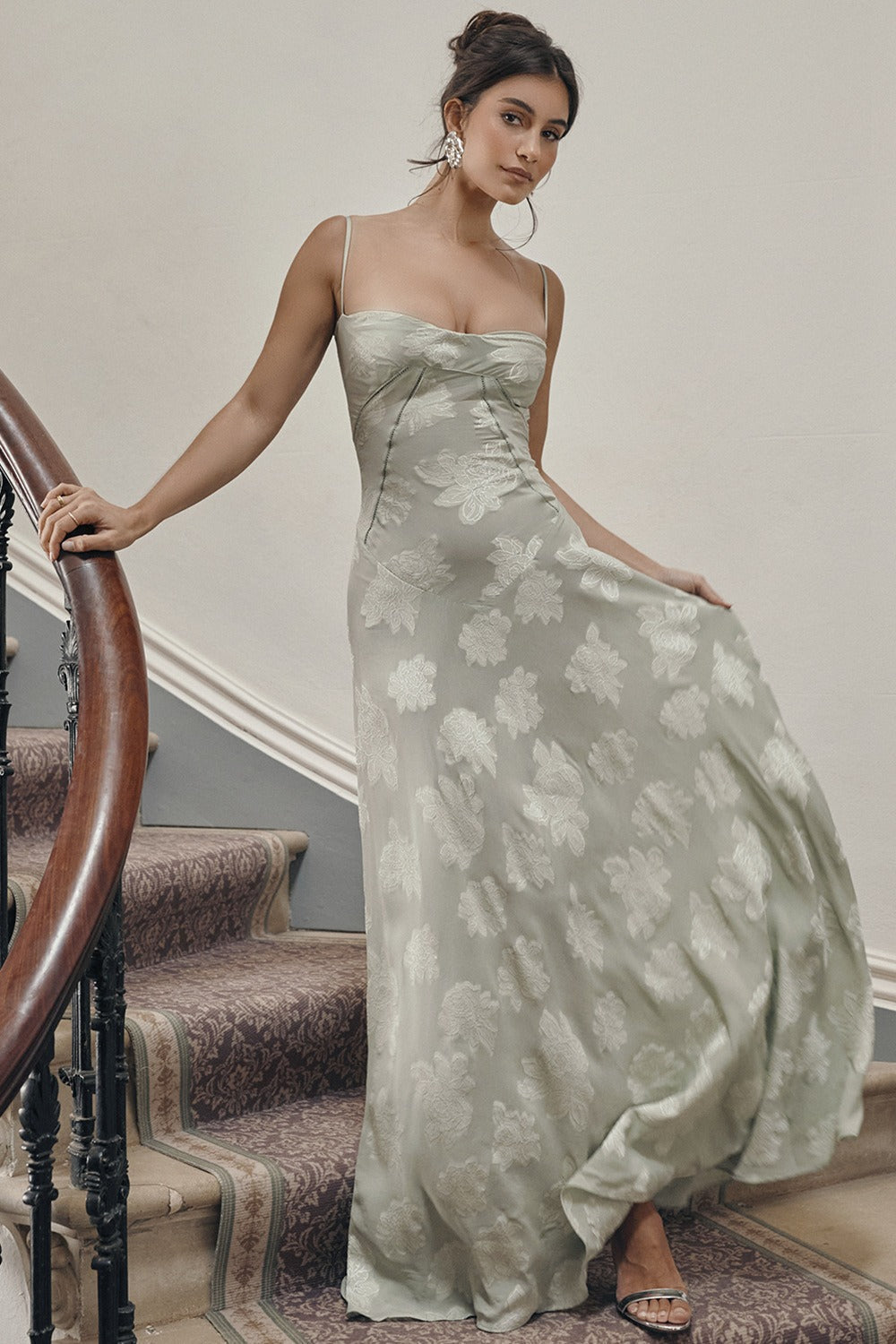 Lace Spaghetti Strap Corset Flowy Maxi Dress - View 14