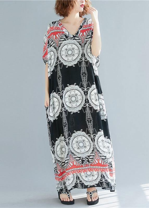 Mandala Medallion Print V-Neck Batwing Sleeve Border Maxi Dress - View 3