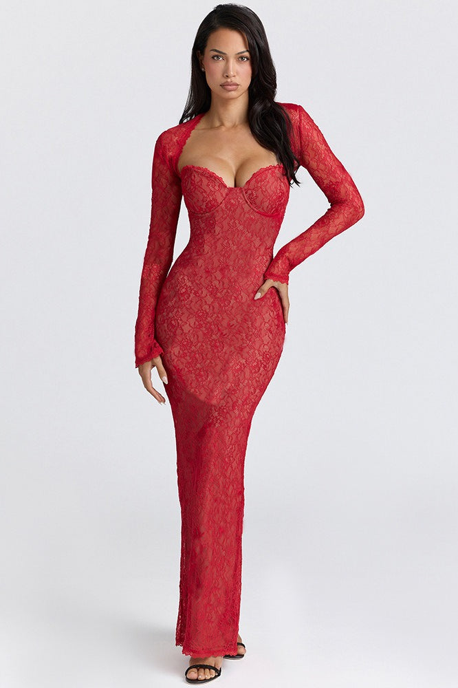 Lace Strapless Corset Bodycon Maxi Dress - View 4
