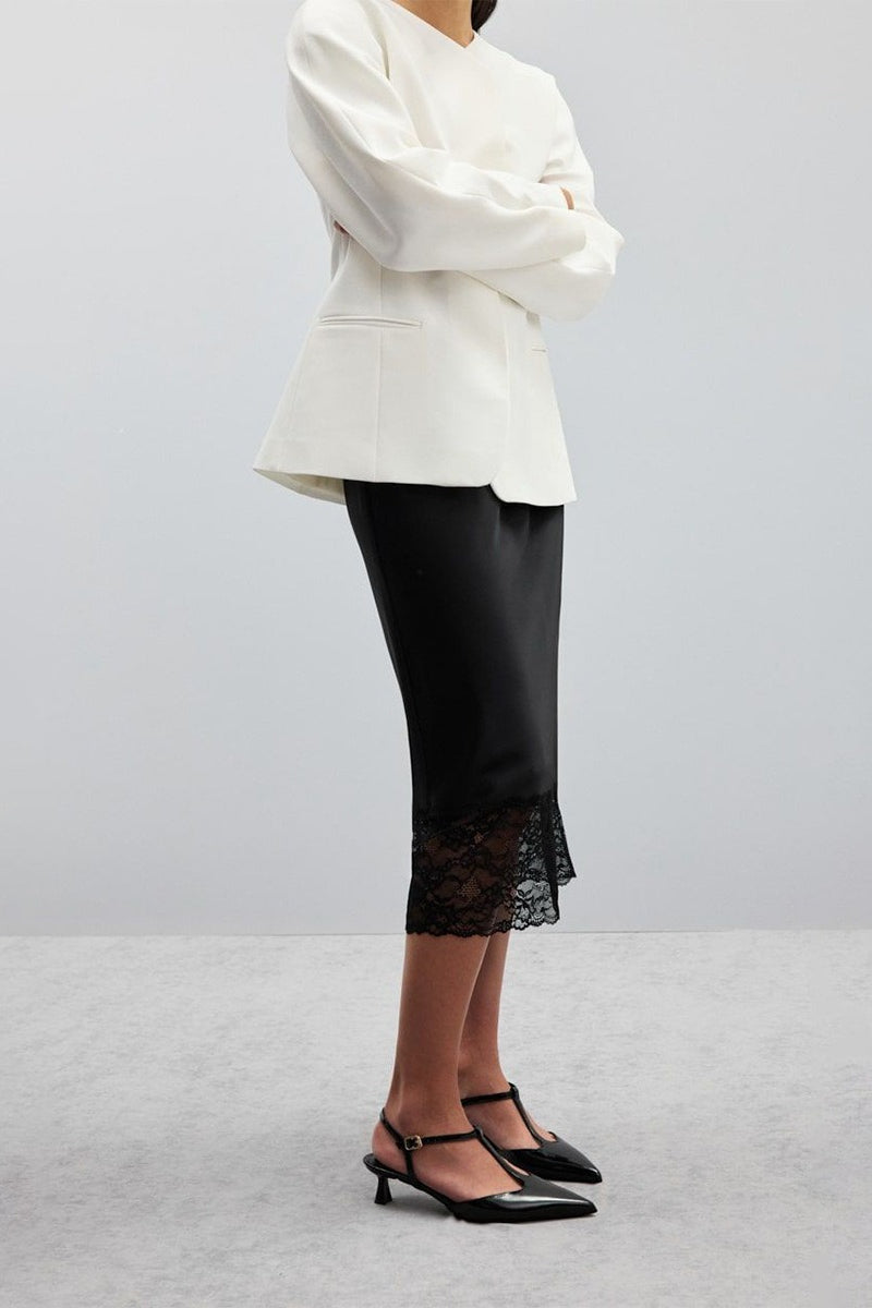 Lace Insert Satin Skirt