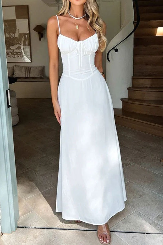 Satin Spaghetti Strap Sweetheart Tie Front Mermaid Maxi Dress - View 4
