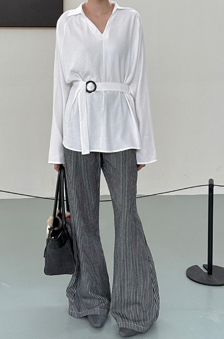 Waist Defining Plunge Neck Blouse