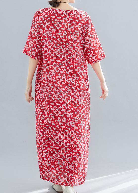Small Floral Print Round Neck Half Sleeve Oversized Shift Maxi Dress - View 4