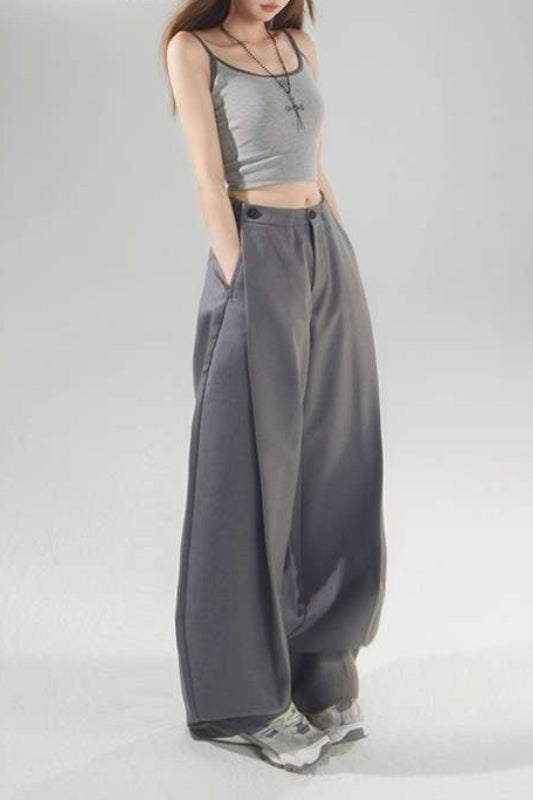 Vintage High Waist Adjustable Pleated Wide Leg Tailored