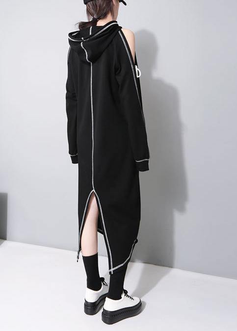 Cold Shoulder Hooded Long Sleeve Kangaroo Pocket Maxi Dress - View 4