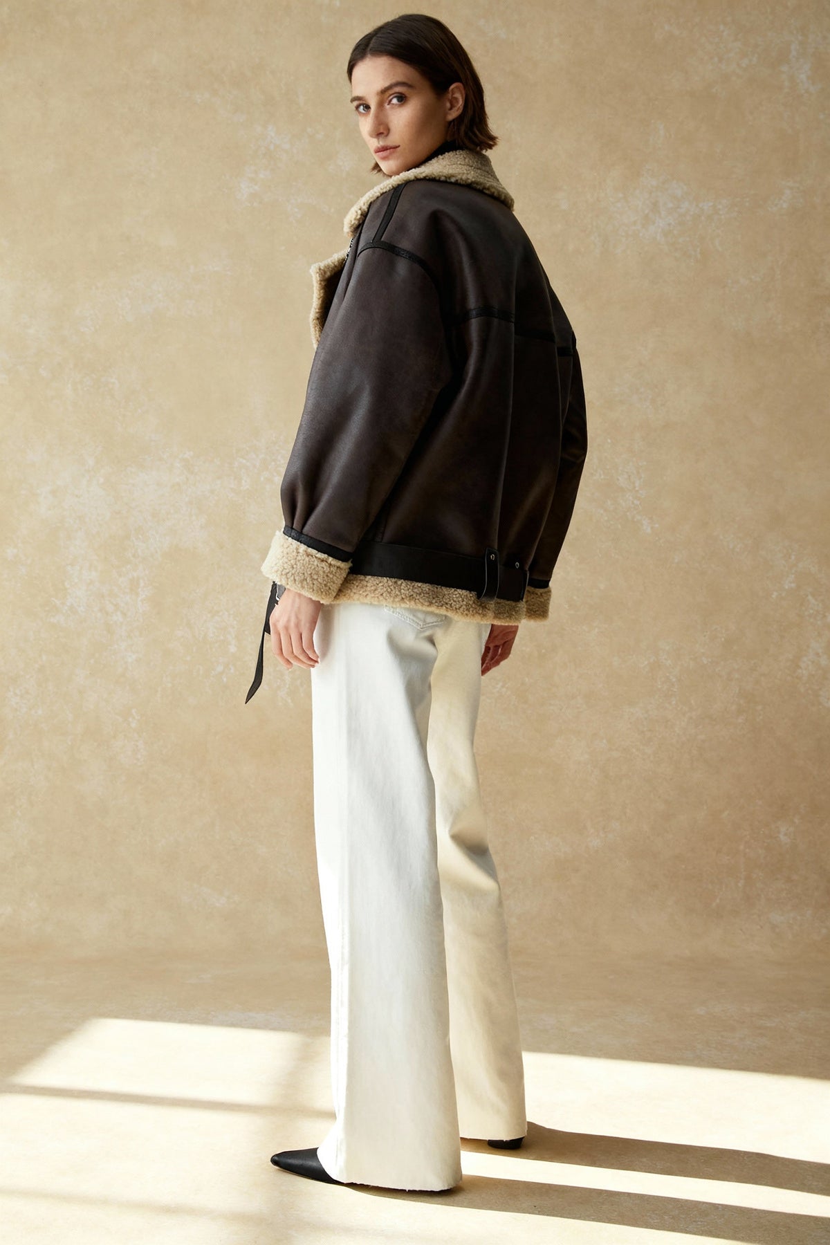Classic Sherpa Lined Trendy Shearling Leather Flight