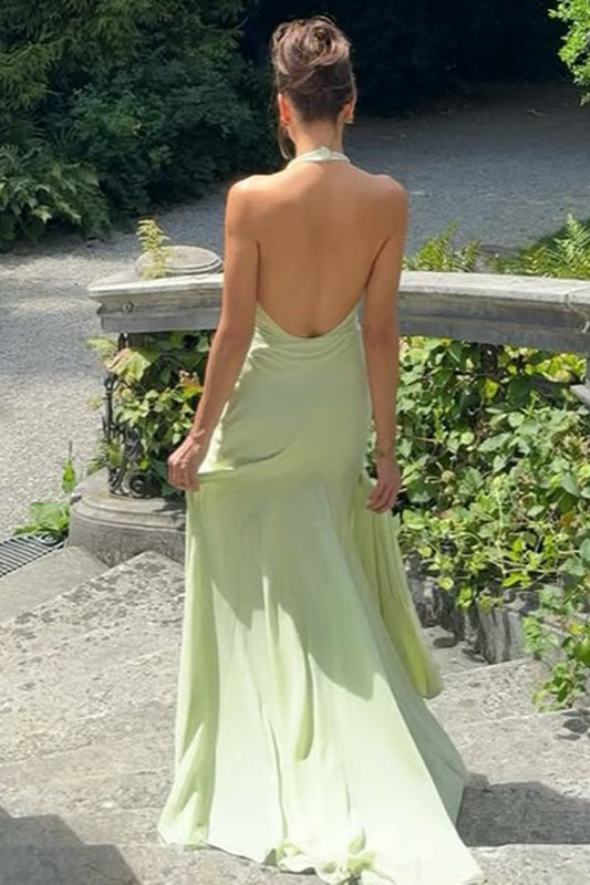 Halter Deep V-Neck Ruffle High Split Mermaid Maxi Dress - View 4