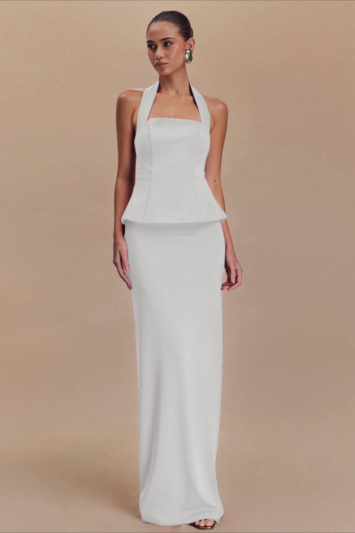 Halter Neck Backless Peplum Maxi Gown - View 4
