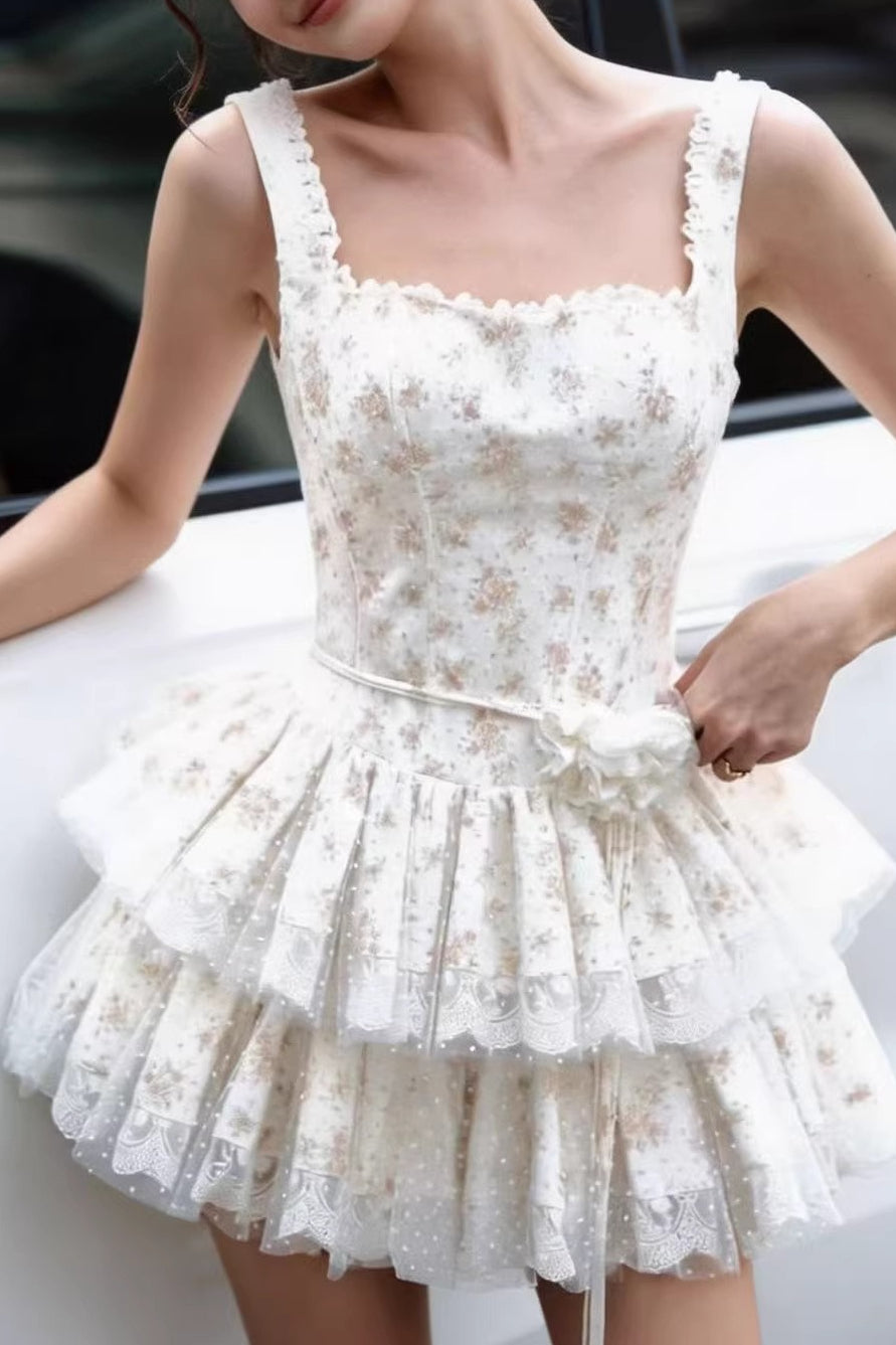 Lace Floral V-Neck Layered Mini Dress - View 4