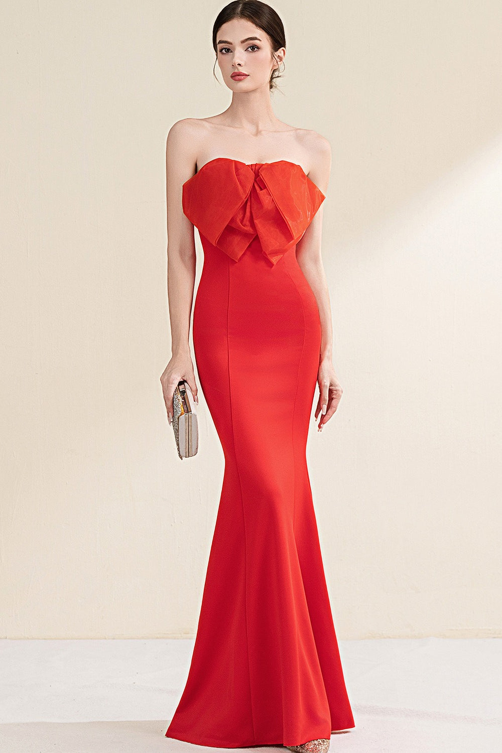 Strapless Organza Bow Bustier Mermaid Gown - View 9