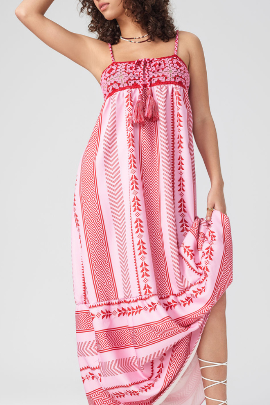 Embroidered Halter Neck Backless Maxi Dress - View 4