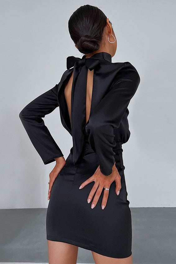 Satin Backless Bow Mini Dress - View 2