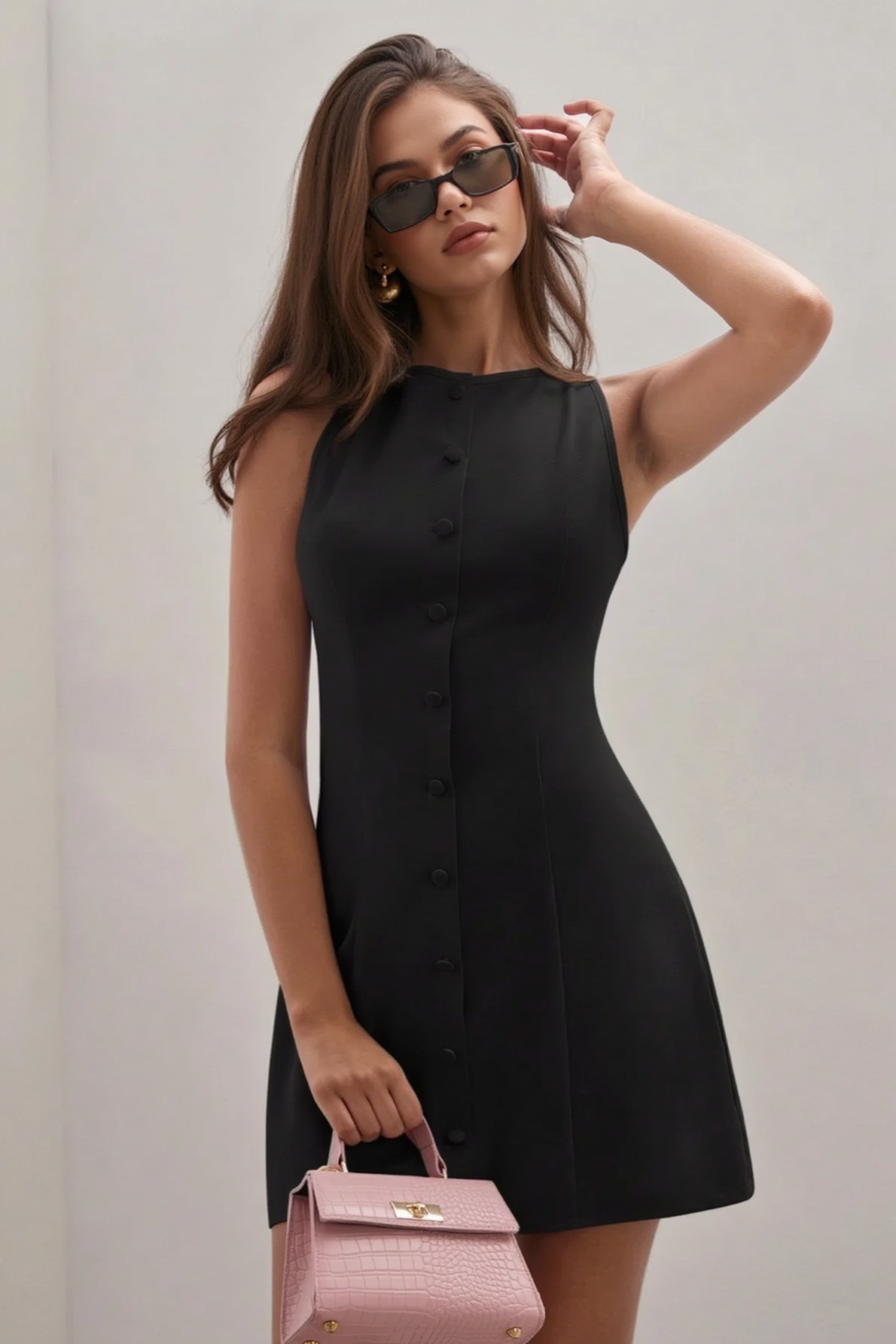 Button Slim Sleeveless Work Dress