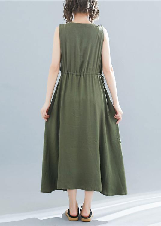 Round Neck Sleeveless Gathered Waist Pocket A-Line Summer Maxi Dress - View 4